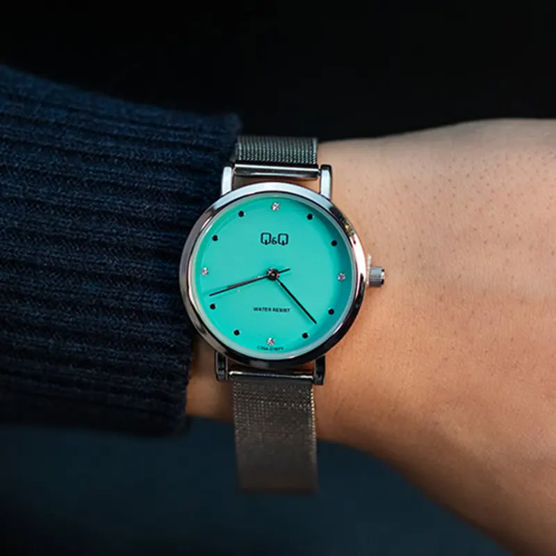 Q&Q Japan Quartz Light Blue Dial Silver-tone Ladies Watch- C35A-018PY